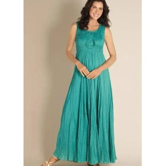 aqua crinkle smocked maxi dress Soft Surroundings | Dresses | Soft Surroundings Delphine Crinkle Maxi Dress